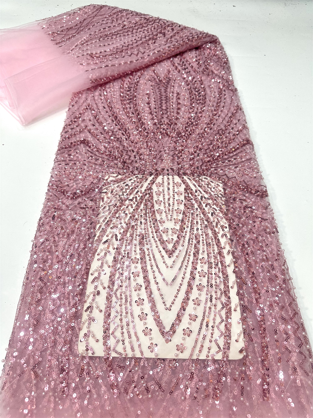 Glitter Tablecloth - African Sequins Beaded Lace Fabric White