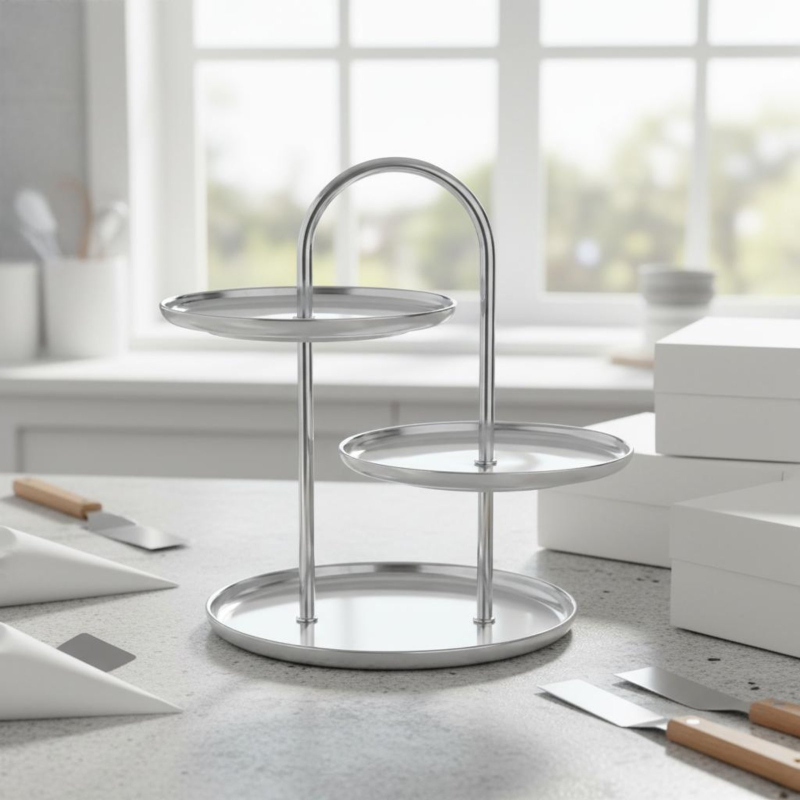 Cupcake Stand Tier - 3-Tier Dessert Stand Electroplated Frame Ceramic
