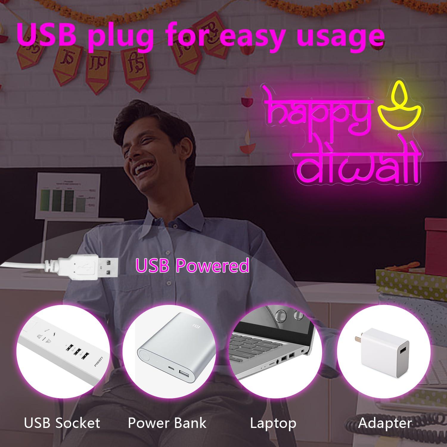 Happy Diwali Neon Sign USB Pow - Neon Sign Party incelemesi ve fiyatı