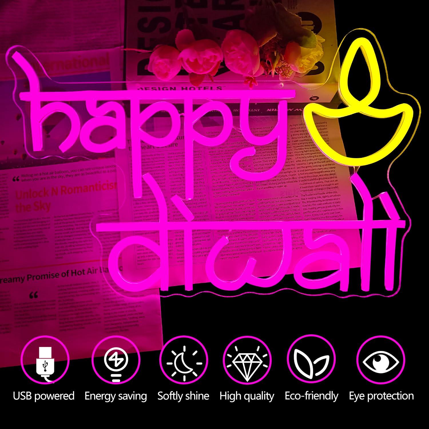 Happy Diwali Neon Sign USB Pow - Neon Sign Party incelemesi ve fiyatı
