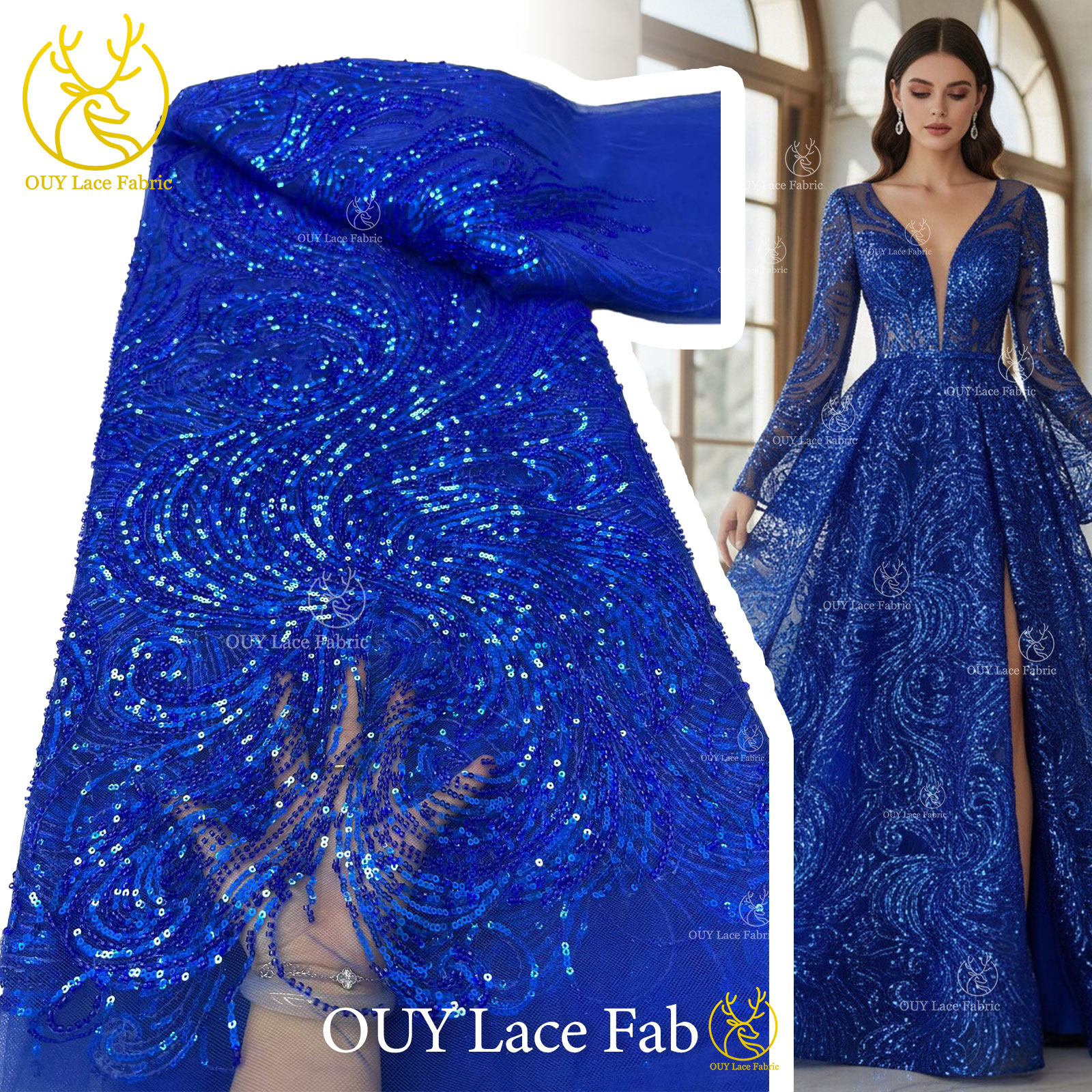 Royal Blue Beaded Sequins Lace - Glitter Tablecloth incelemesi ve fiyatı