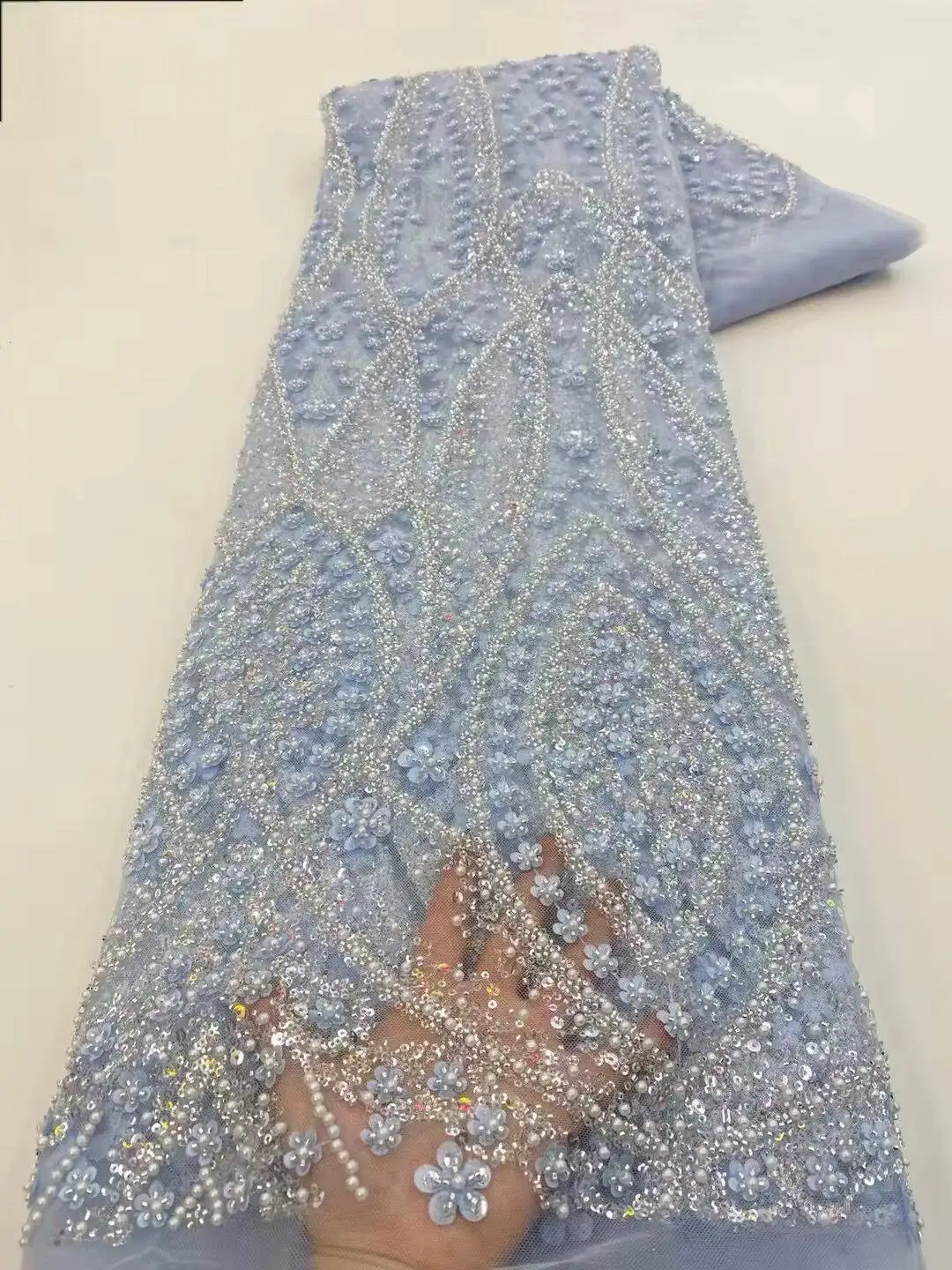 Sky Blue African Beaded Tulle  - Glitter Tablecloth incelemesi ve fiyatı