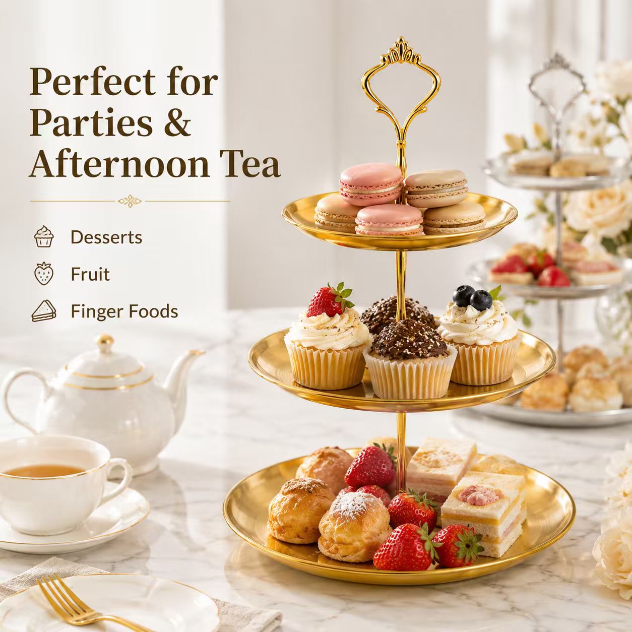 Luxury 3-Tier Gold Cake Stand  - Cupcake Stand Tier incelemesi ve fiyatı