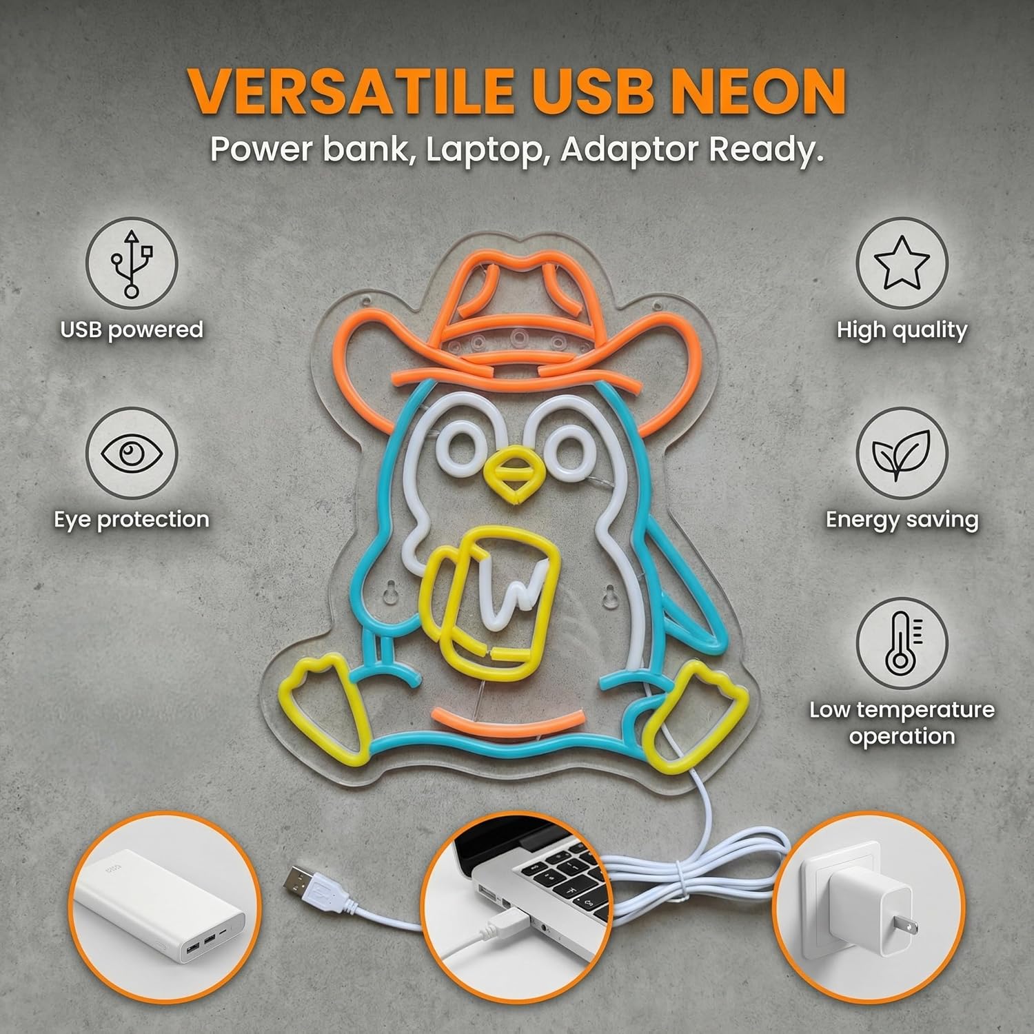 Penguin Neon Sign USB Powered  - Neon Sign Party incelemesi ve fiyatı