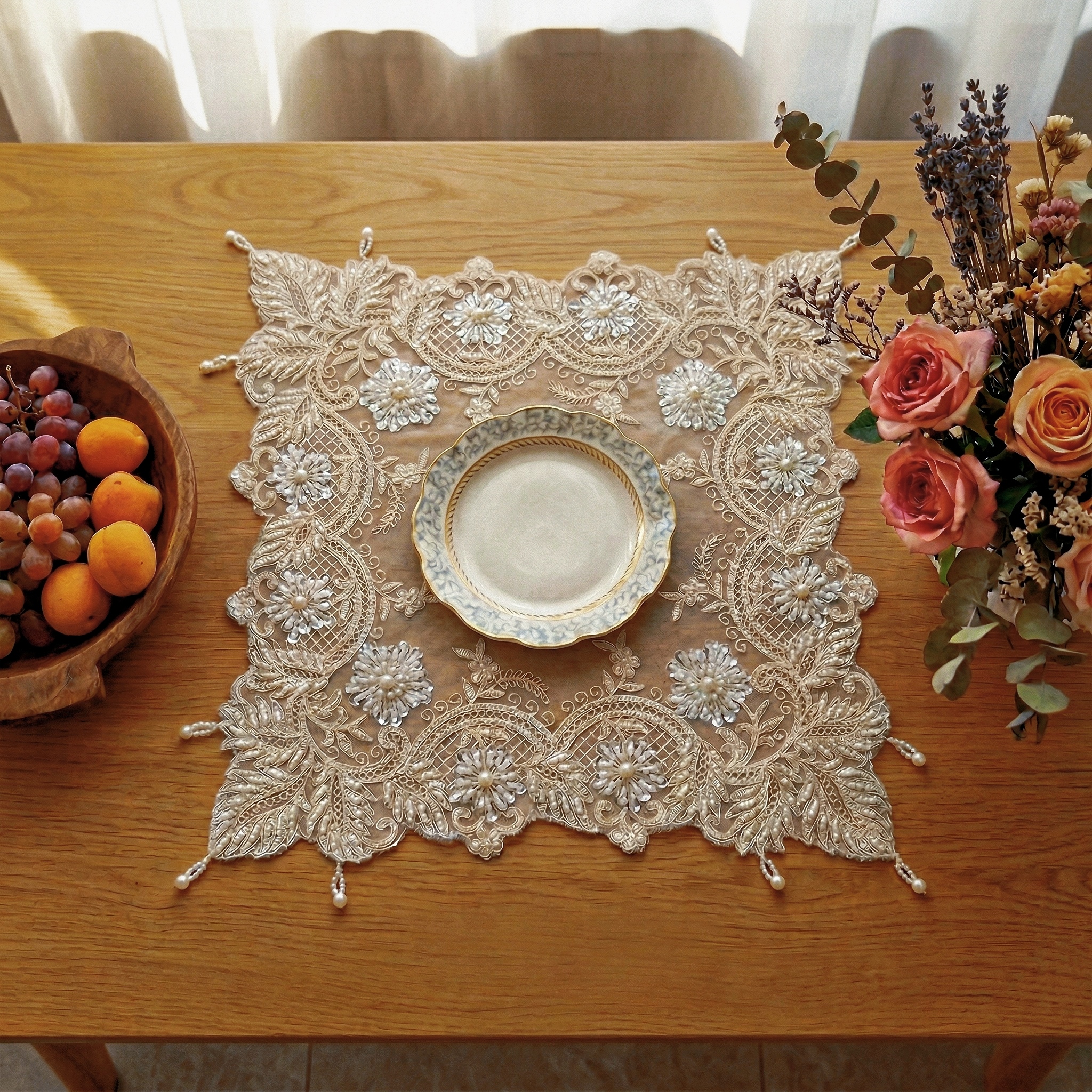 2pcs Leaf Shape Placemats Set  - Glitter Tablecloth incelemesi ve fiyatı