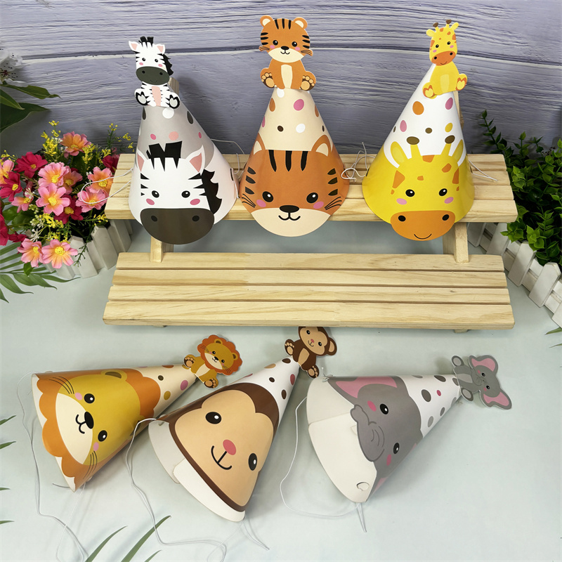 6Pcs Jungle Animal Paper Hats  - Party Hat Cone incelemesi ve fiyatı