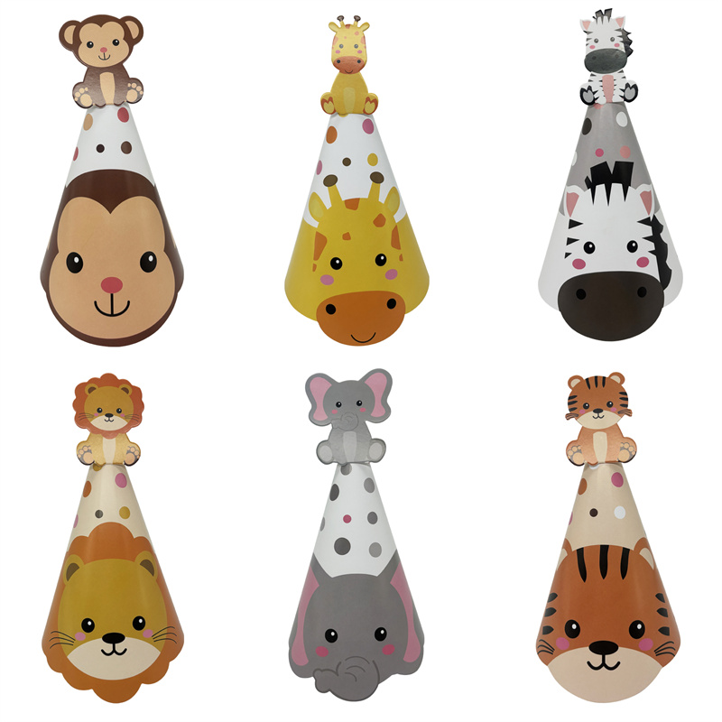 6Pcs Jungle Animal Paper Hats  - Party Hat Cone incelemesi ve fiyatı