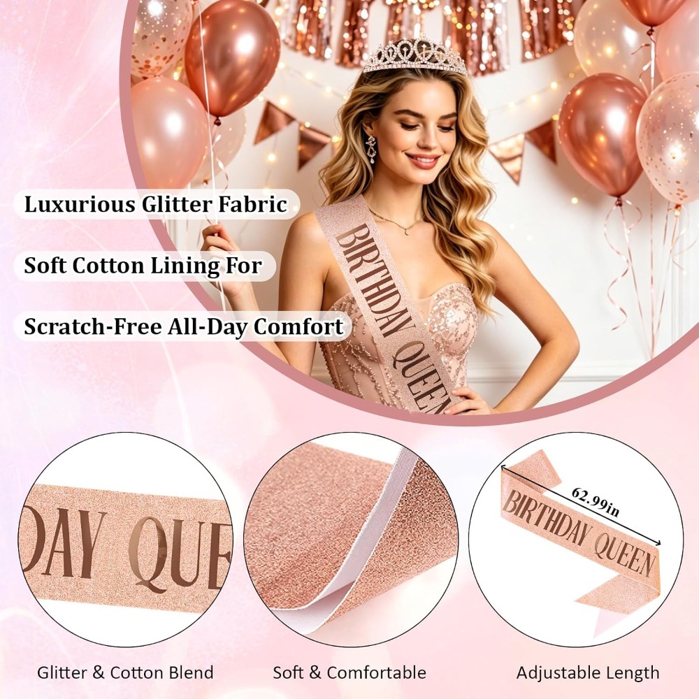 Rose Gold Birthday Queen Sash  - Birthday Sash Glitter incelemesi ve fiyatı