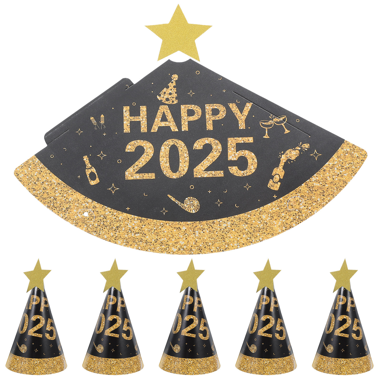 6Pcs Black Gold Paper Cone Hat - Party Hat Cone incelemesi ve fiyatı