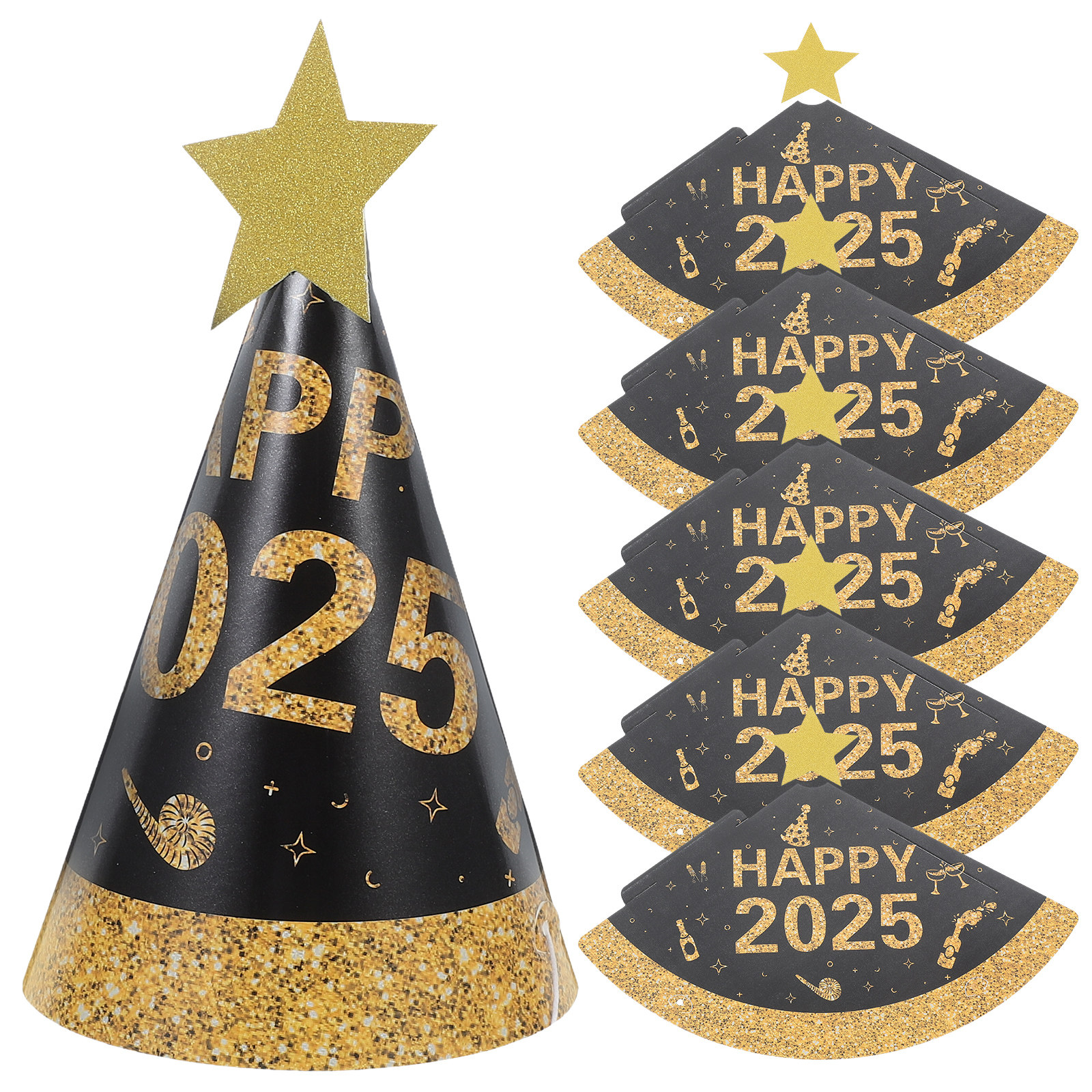 6Pcs Black Gold Paper Cone Hat - Party Hat Cone incelemesi ve fiyatı