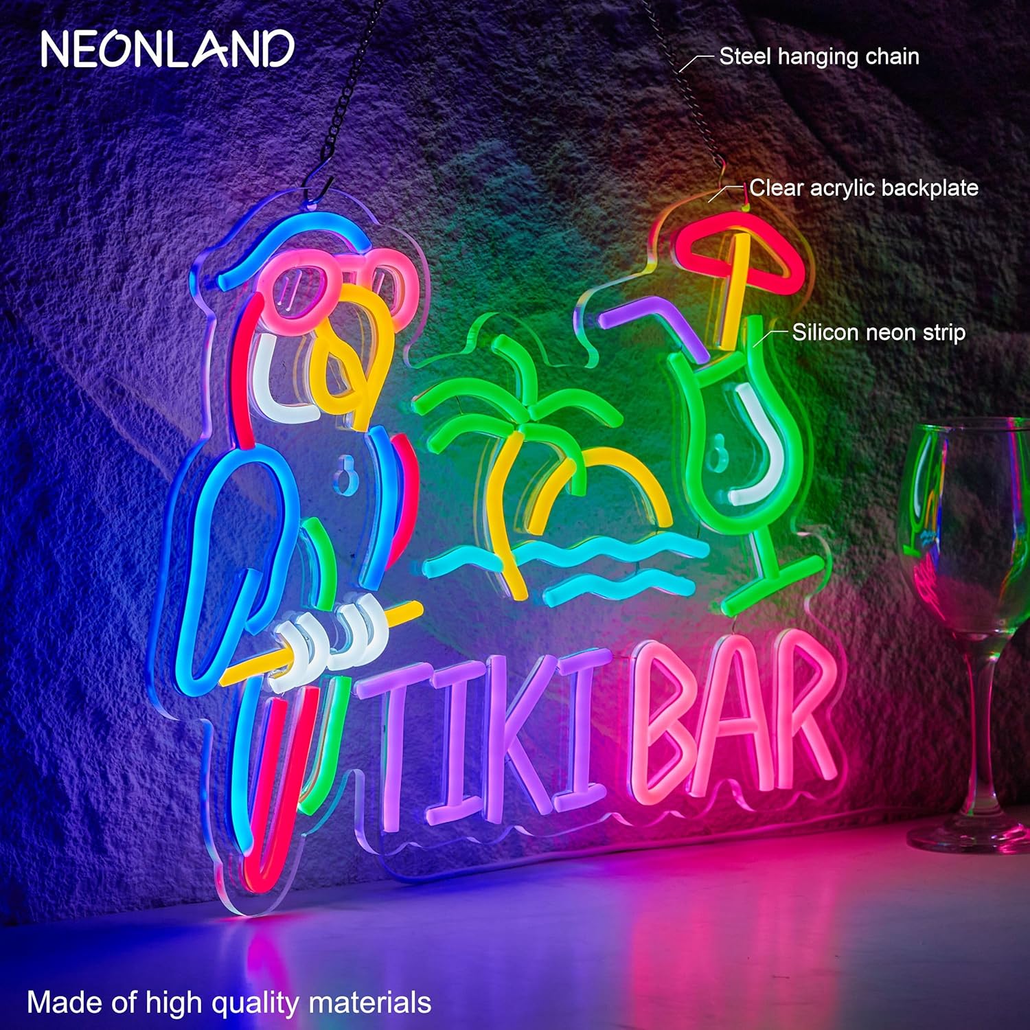 Tiki Bar Parrot Palm Tree Neon - Neon Sign Party incelemesi ve fiyatı