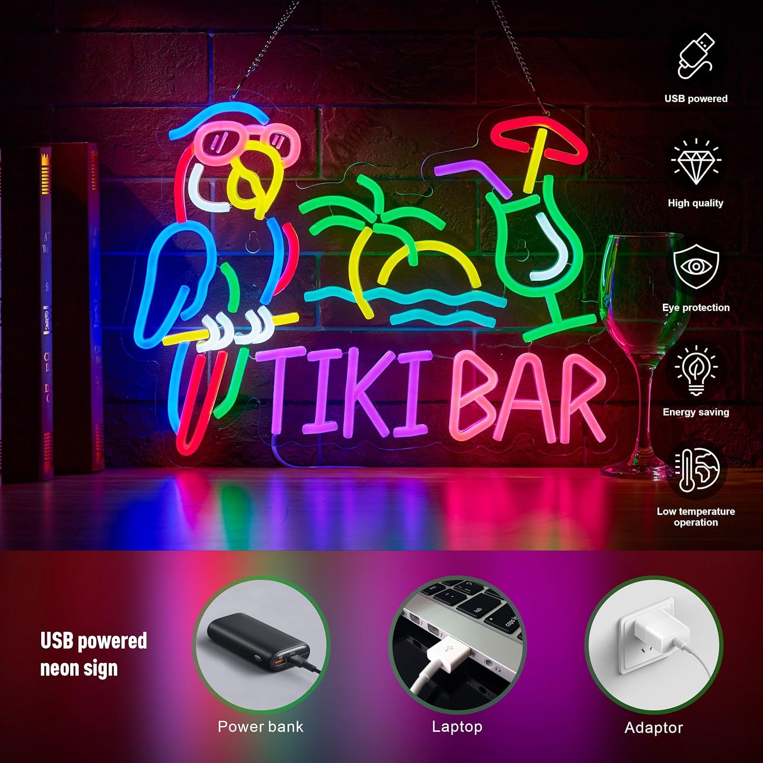 Tiki Bar Parrot Palm Tree Neon - Neon Sign Party incelemesi ve fiyatı