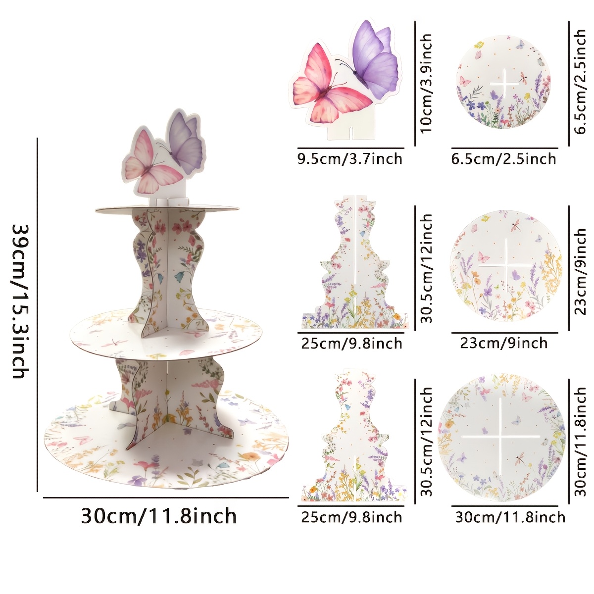 3-Tier Wildflower Butterfly Ca - Cupcake Stand Tier incelemesi ve fiyatı