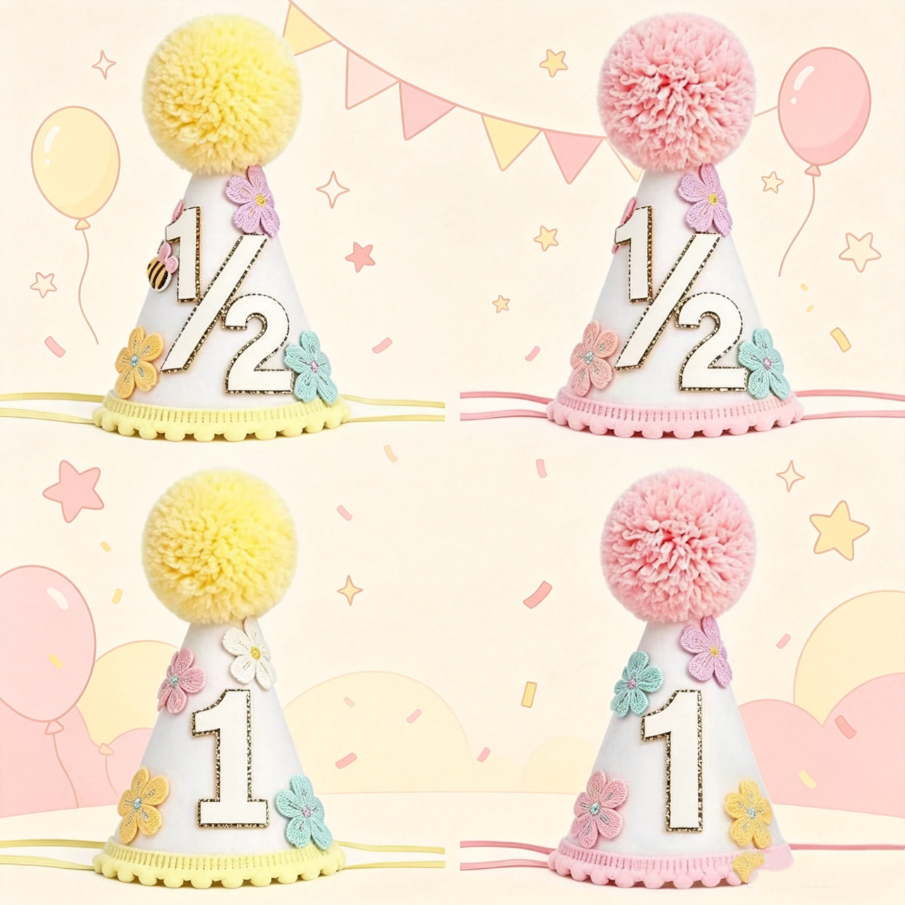 Colorful Flower 1st Half Birth - Party Hat Cone incelemesi ve fiyatı